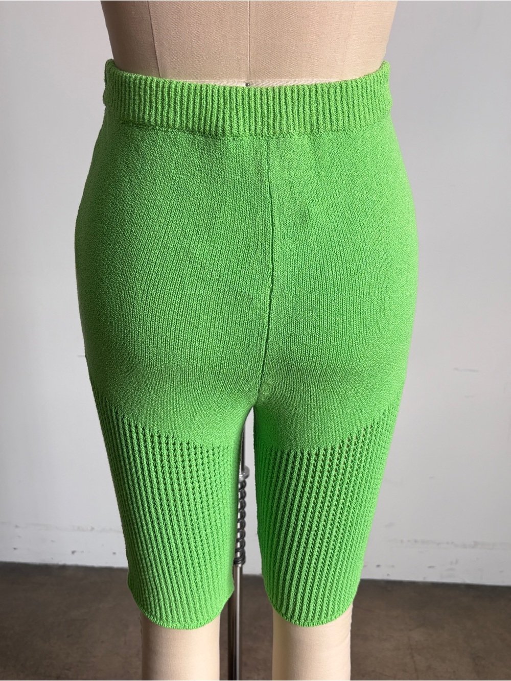 $526 NWT Nanushka “Paola” Knit Bike Shorts in Bright Green Sz Medium - Picture 6 of 9